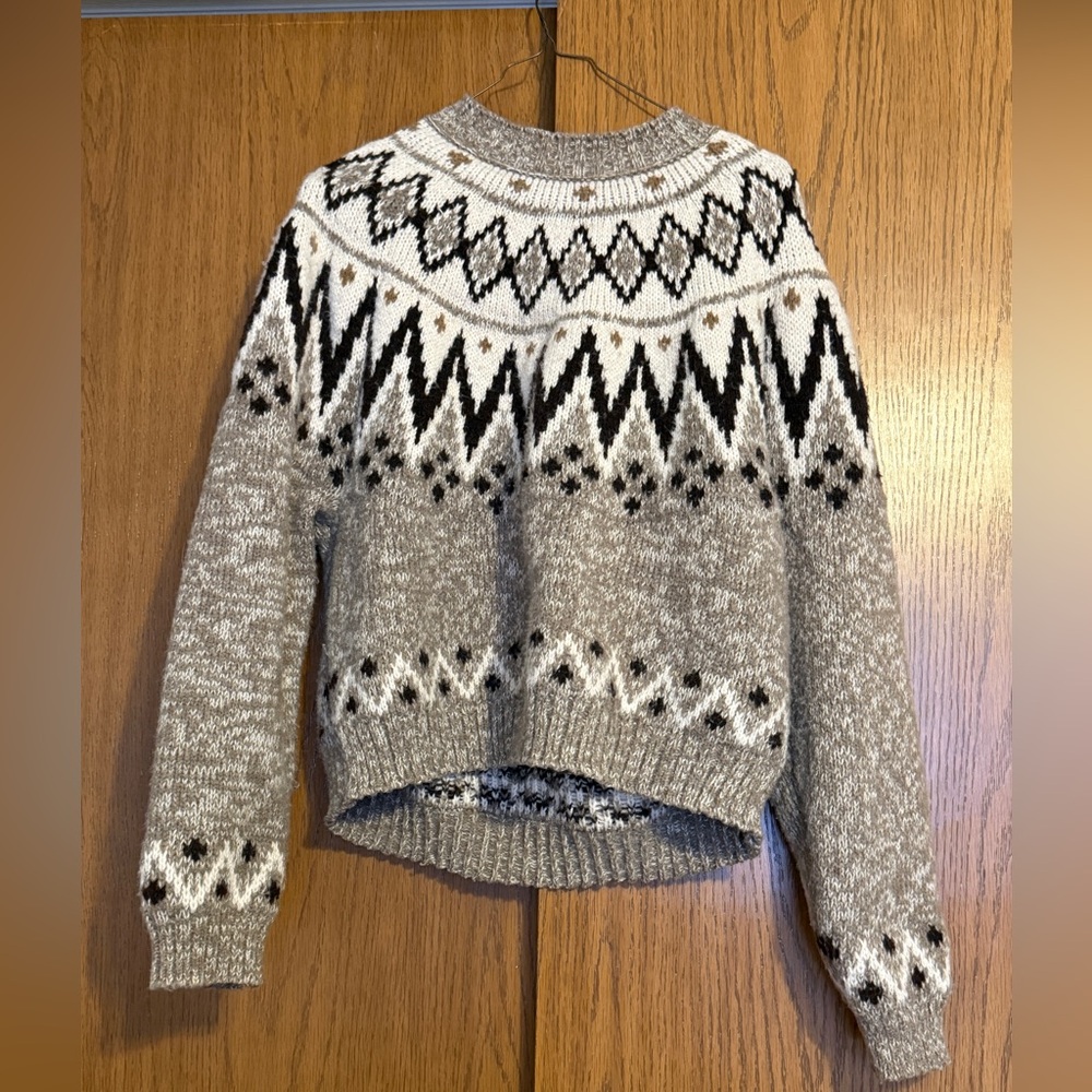 American Eagle Outfitters Fair Isle Sweater - Gray and Brown Size M